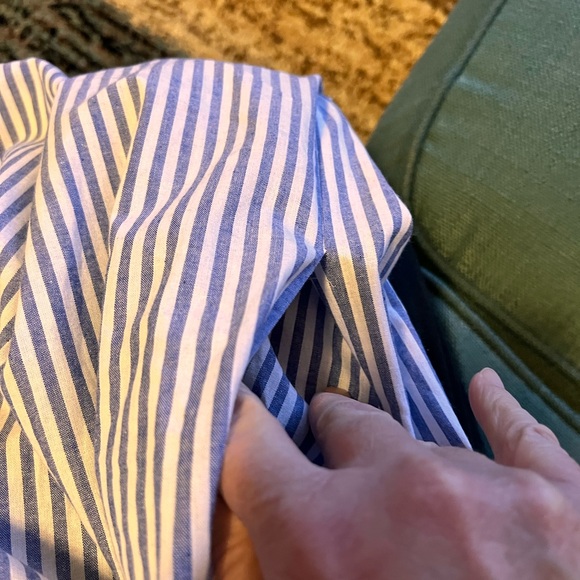 Chouytou button down shirt dress blue & white stripes, side pockets, split hem - Picture 10 of 16